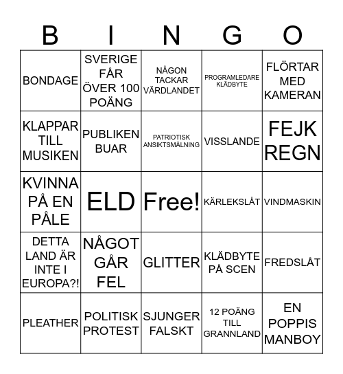 EUROVISION 2019 Bingo Card