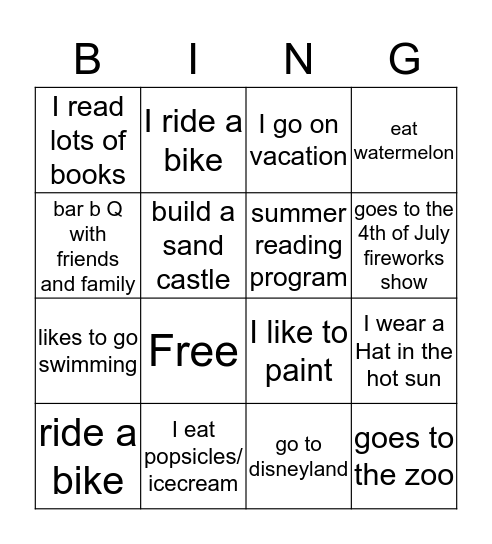 summer bingo Card