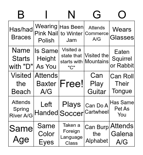 Get to Know You Bingo Card