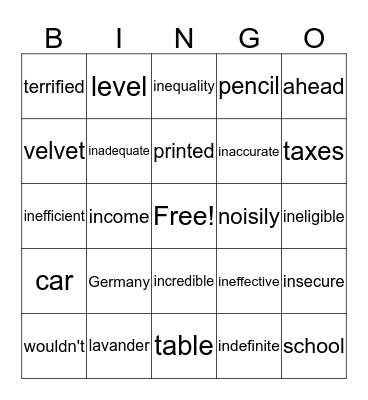 5th grade  Bingo Card