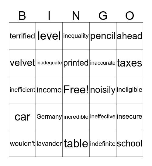 5th grade  Bingo Card
