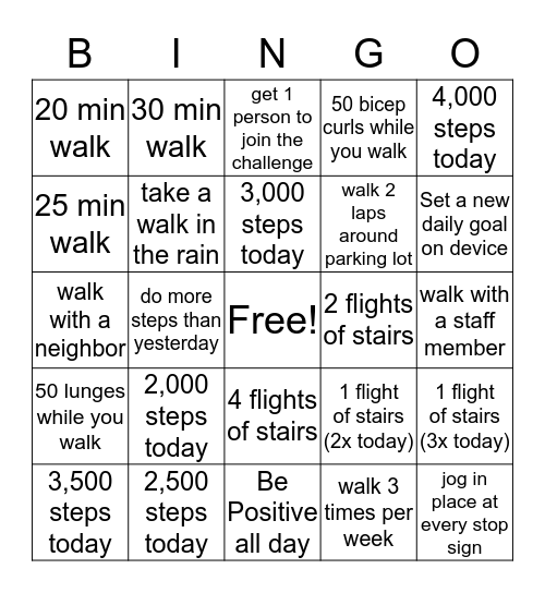 JUNE 2019 Walking Challenge Bingo Card