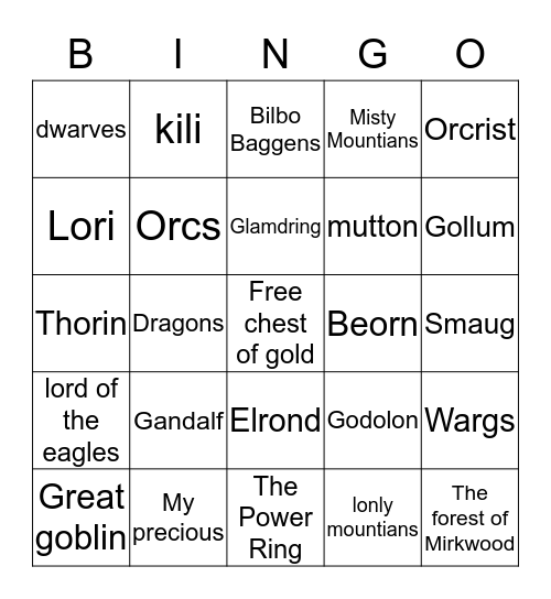 hobbit Bingo Card