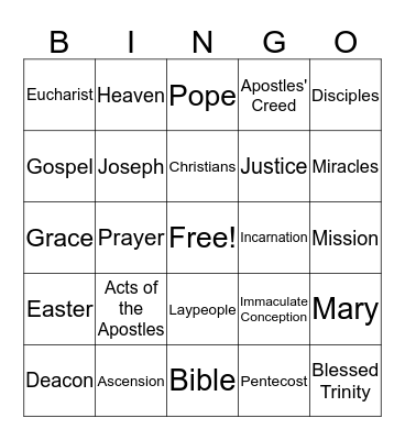 Catholic Bingo Card