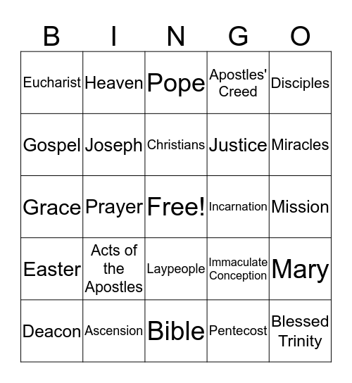 Catholic Bingo Card