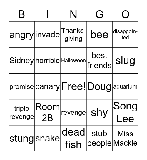 Horrible Harry in Room 2B Bingo Card