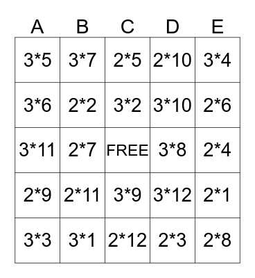 Multiplication BINGO with 2 and 3 Bingo Card