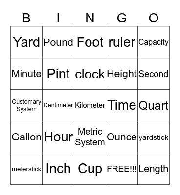 Measurement Bingo Card