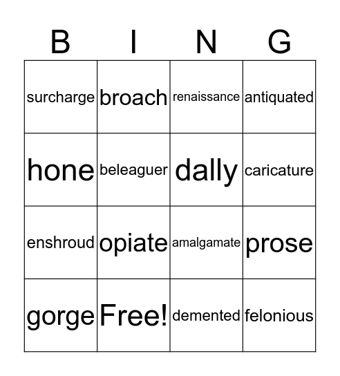 Lesson 2  Bingo Card