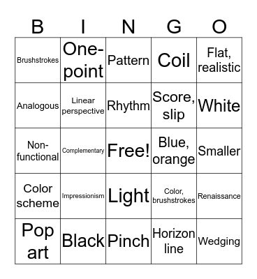 ART 1 SPR2019 FINAL REVIEW Bingo Card
