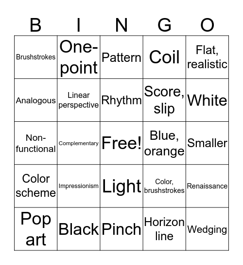 ART 1 SPR2019 FINAL REVIEW Bingo Card