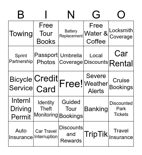 AAA Membership Bingo Card