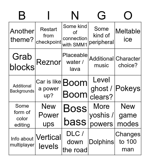 SMM2 Bingo Card