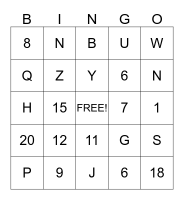 ABC/123 Bingo Card