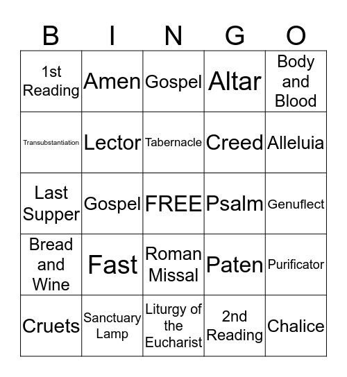 First Communion Bingo Card