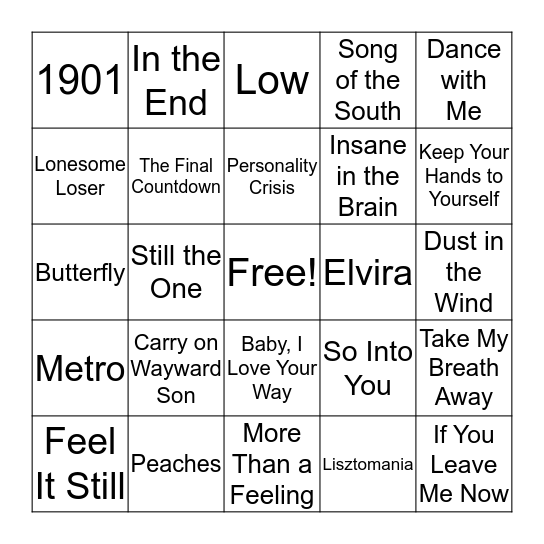 Bands Named After Places Bingo Card