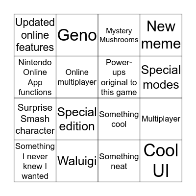 Mario Maker 2 Direct Bingo Card