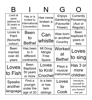 Mt Douglas Mingle  Bingo Card
