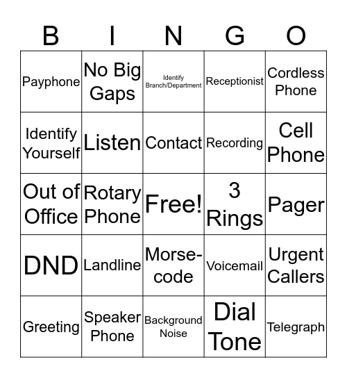 Voicemail Bingo Card
