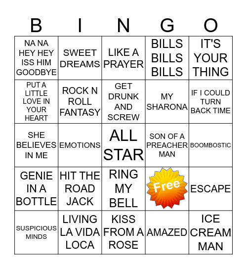 KAMIKAZI KARAOKE 5-15-1 Bingo Card