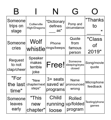 Graduation Bingo Card