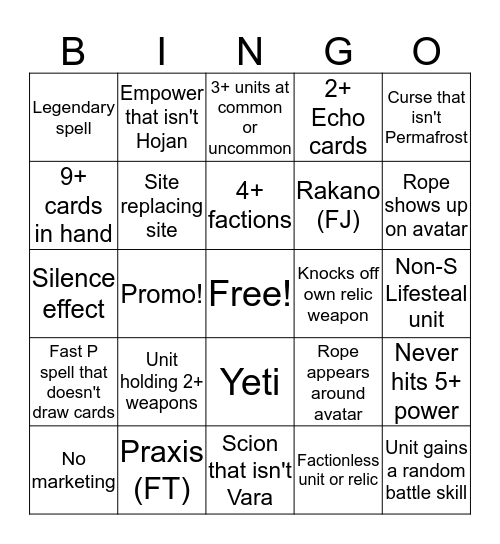 Stream Bongo! Bingo Card
