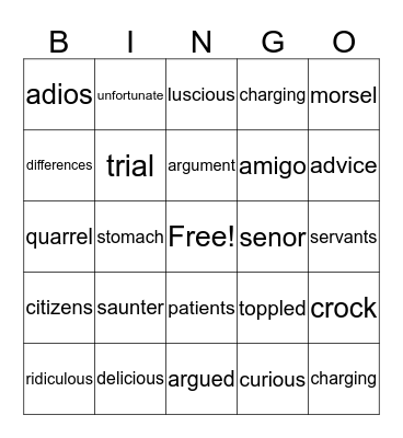 Folktale Vocabulary Bingo Card
