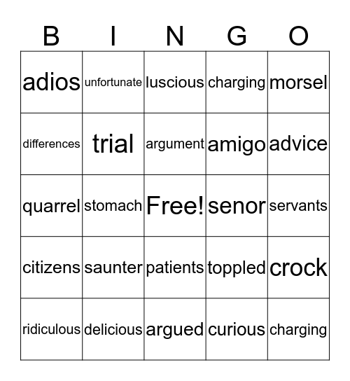 Folktale Vocabulary Bingo Card