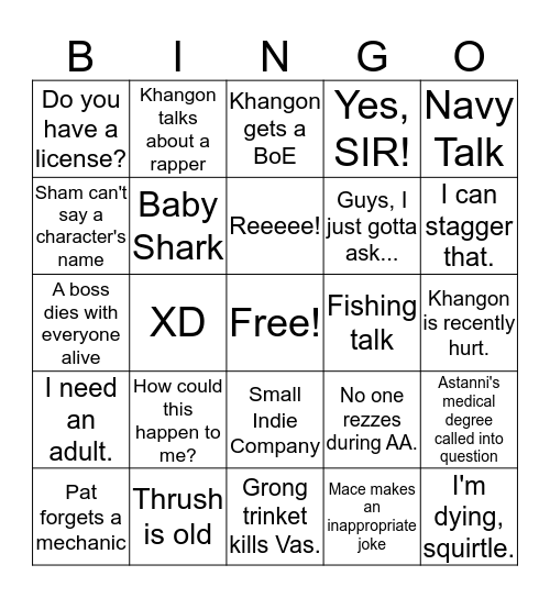 Raid Bingo 5.15.19 Bingo Card