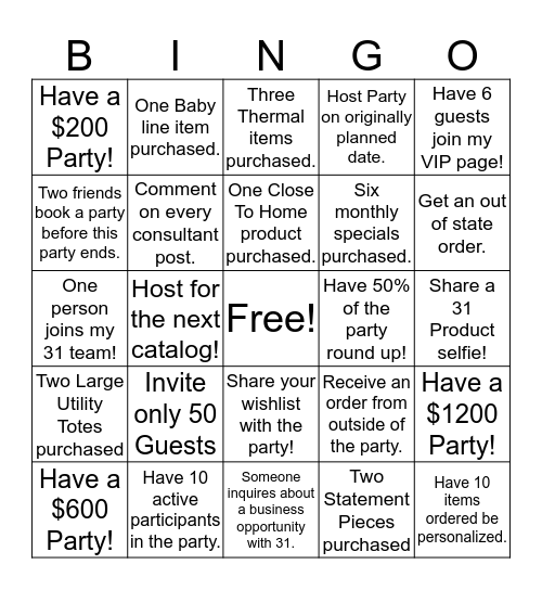 Hostess Bingo! Bingo Card