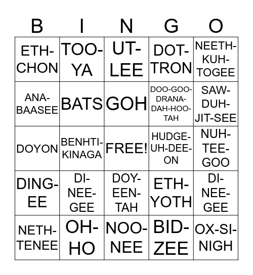 BENHTI KINAGA BINGO Card