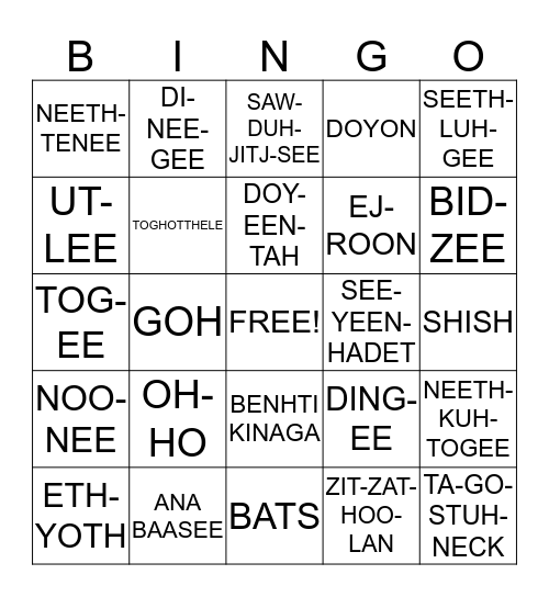 BENHTI KINAGA BINGO Card