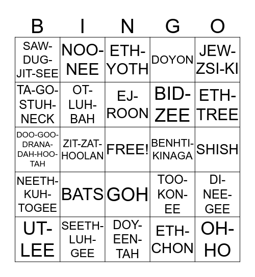 BENHTI KINAGA BINGO Card