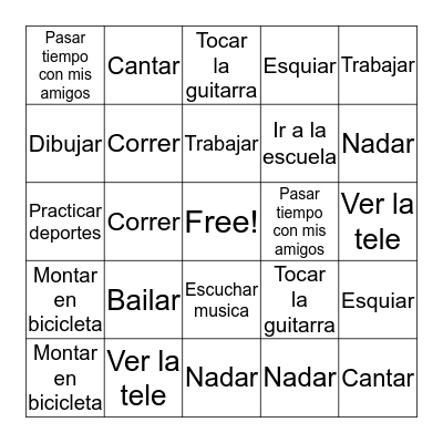 Things People Like To Do Bingo Card