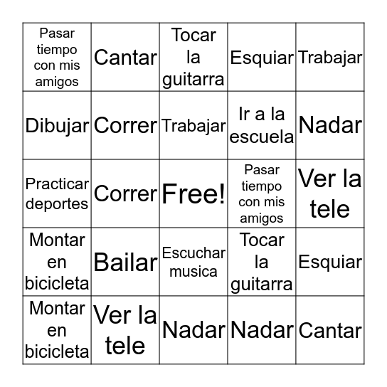 Things People Like To Do Bingo Card