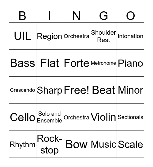 Orchestra Bingo Card