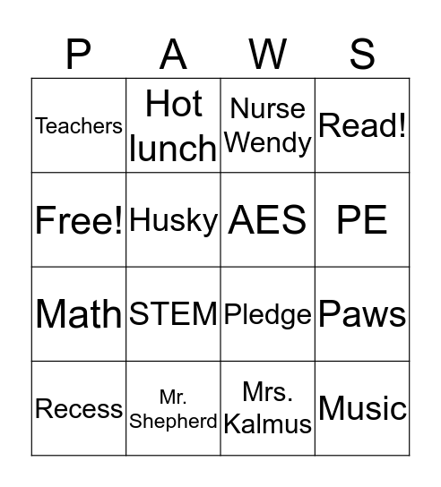 Husky Bingo Card