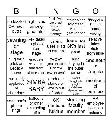 NOBTS Graduation Bingo Card