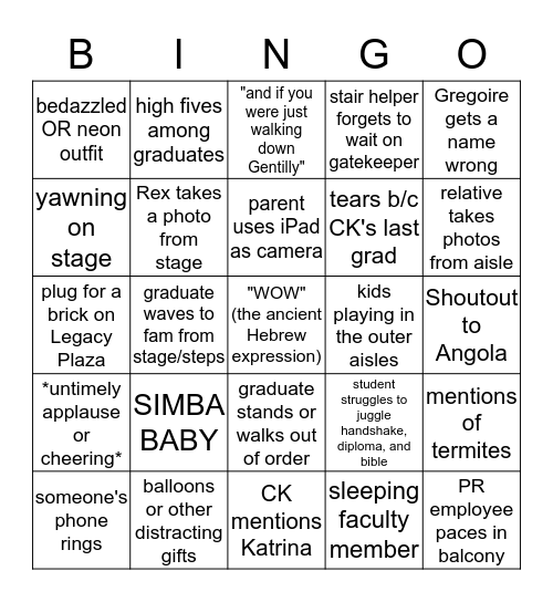 NOBTS Graduation Bingo Card