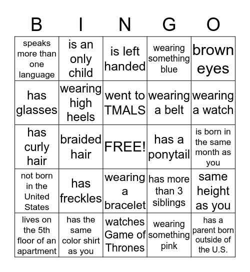 PEOPLE Bingo Card