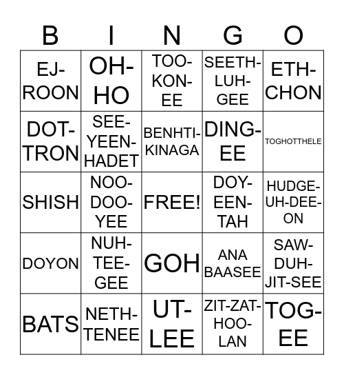 BENHTI KINAGA BINGO Card