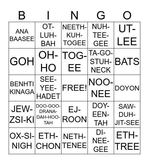 BENHTI KINAGA BINGO Card