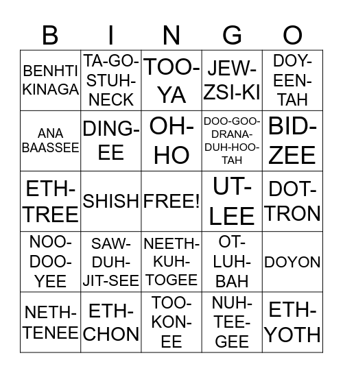 BENHTI KINAGA BINGO Card