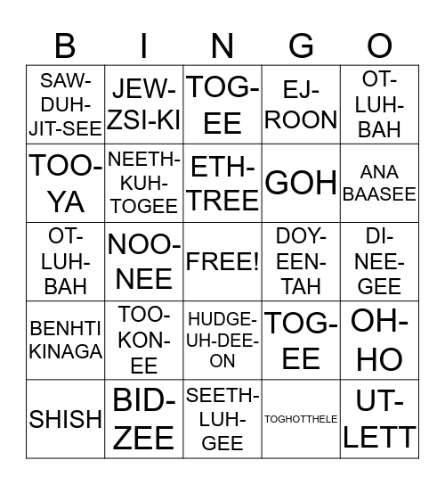 BENHTI KINAGA BINGO Card