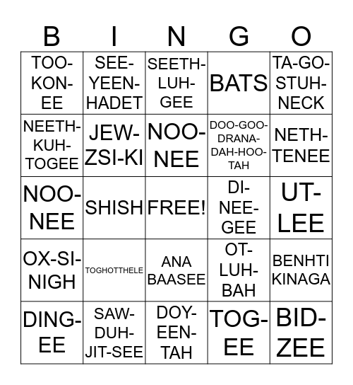 BENHTI KINAGA BINGO Card