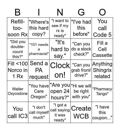 Pharmacy Bingo (3838-Style) Bingo Card