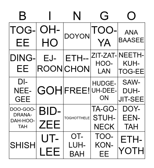 BENHTI KINAGA BINGO Card