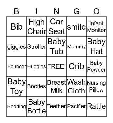 Baby Shower Bingo Card