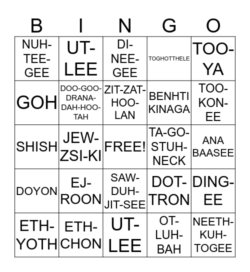 BENHTI KINAGA BINGO Card