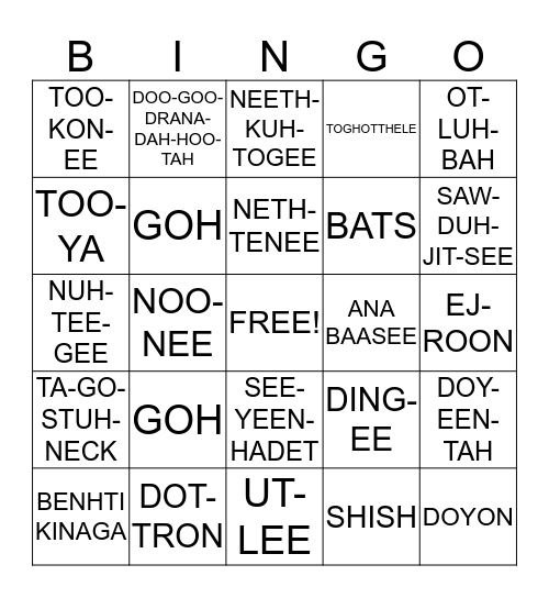 BENHTI KINAGA BINGO Card
